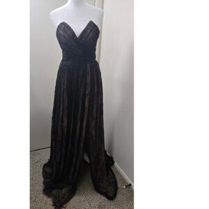 Retrofete XS Black Lace Boning Strapless Evening Dress Full Length Formal Gown